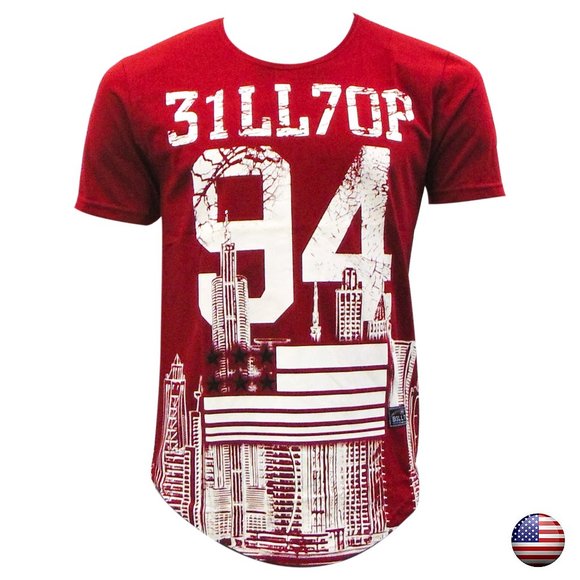 USA 94 HIP HOP EXTENDED CASUAL MEN RED T-SHIRT - Picture 1 of 3